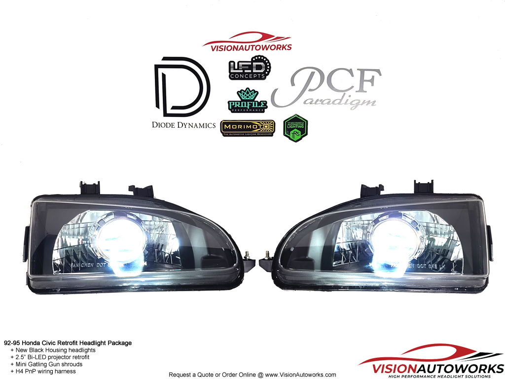 For 92-95 Honda Civic Black Glass Headlights W/ City Light & Amber Corners, DOT, OG JDM