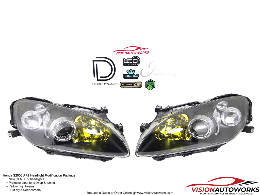 Honda S2000 AP2 - Clear lens, JDM clear corners, yellow high beams, PPF