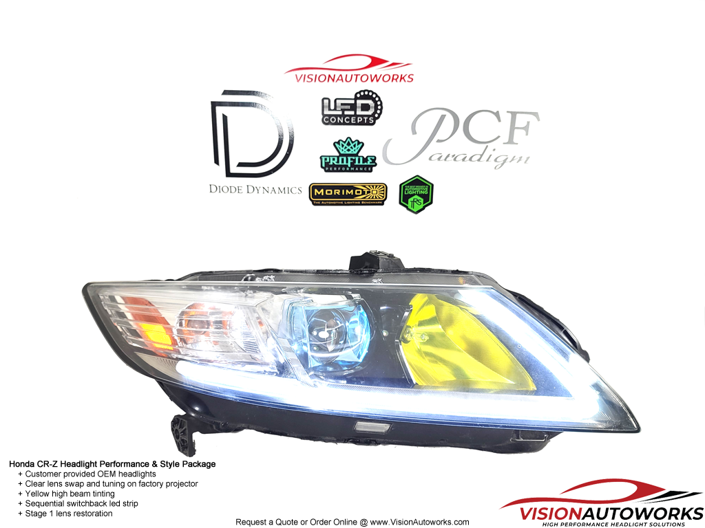 Honda CR-Z Headlight Modification Clear Lens Swap, Sequential Switchback LED strip