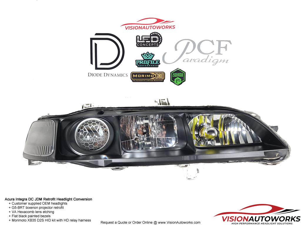 Acura Integra DC2, Blackout, G5-BRT bixenon projector retrofit, Lens etching