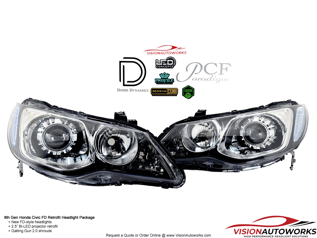 8th gen Honda Civic FD2 - 2.5" Bi-LED projectors, Gatling Gun 2.0