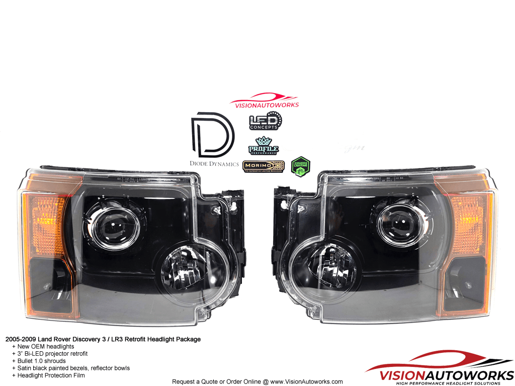 Land Rover Discovery 3 LR3 - 3" Bi-LED, Satin Black, Bullet 1.0, PPF