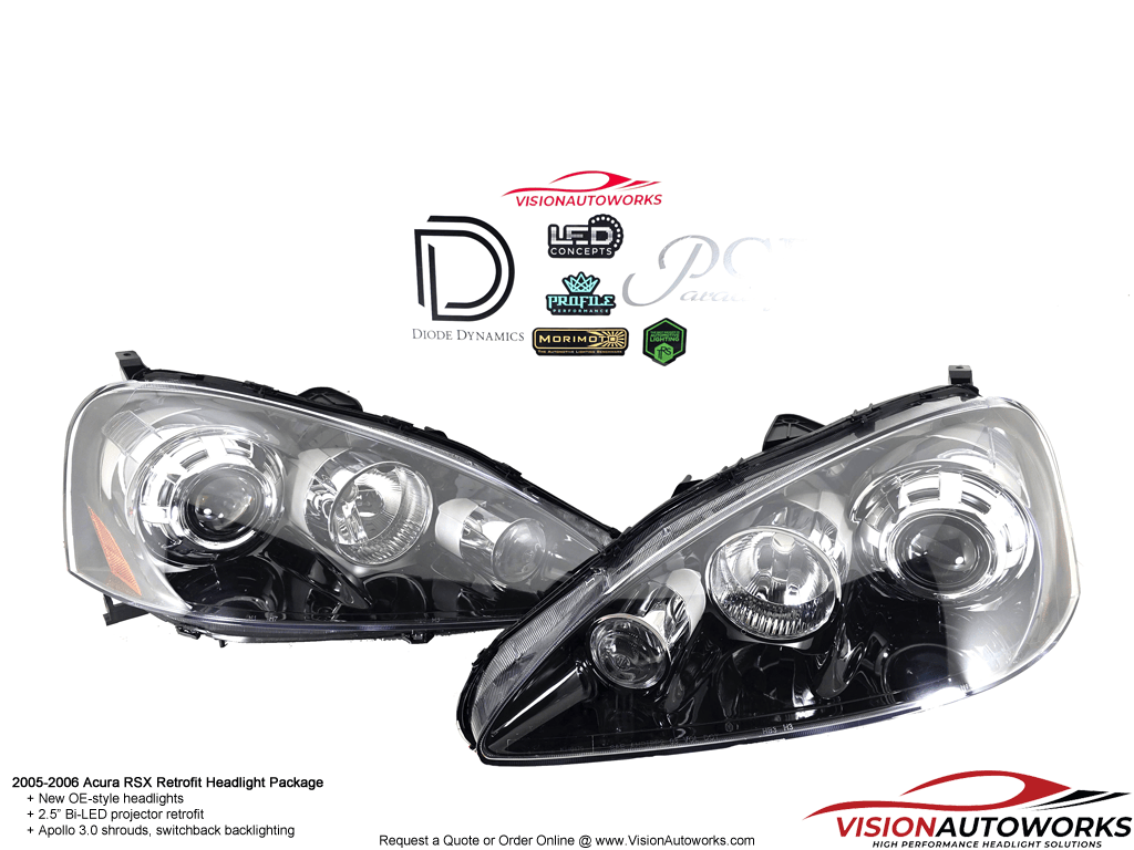 2005-2006 Acura RSX - 2.5" Bi-LED, Apollo 3.0, backlighting