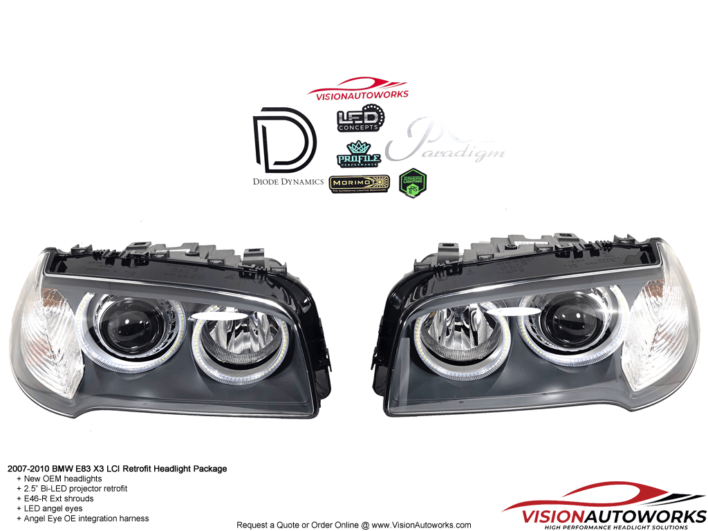 BMW E83 X3 LCI - 2.5" Bi-LED, E46-R ext, LED halos
