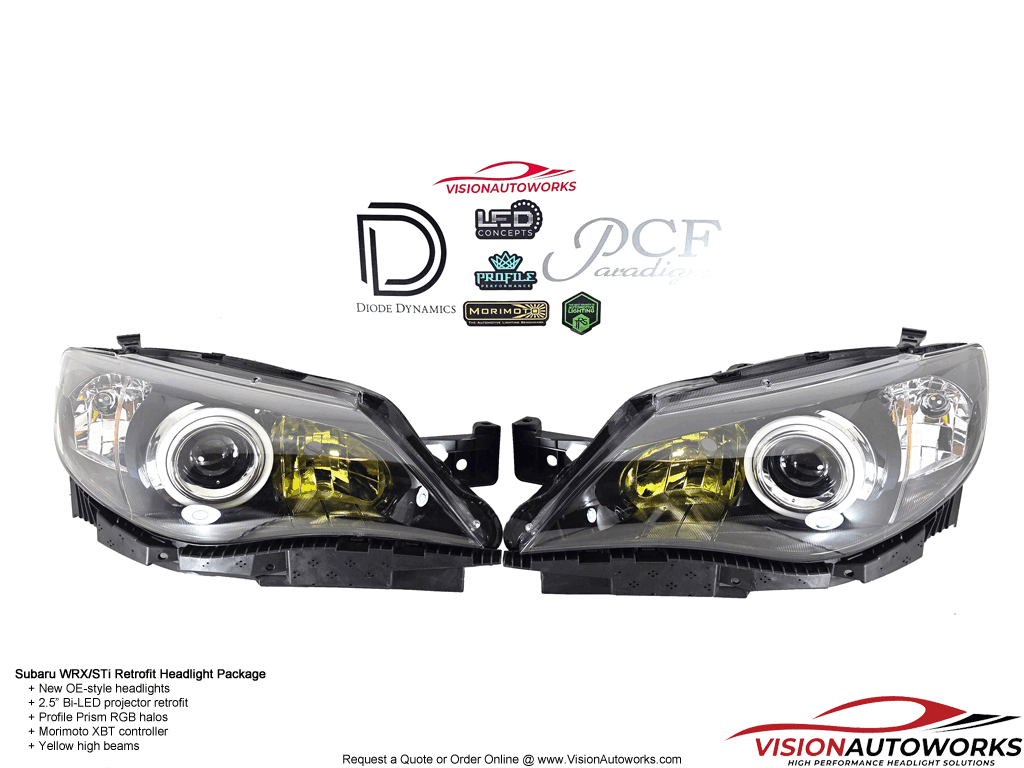 Subaru WRX / STi - 2.5" Bi-LED, Profile Prism halos, yellow highs
