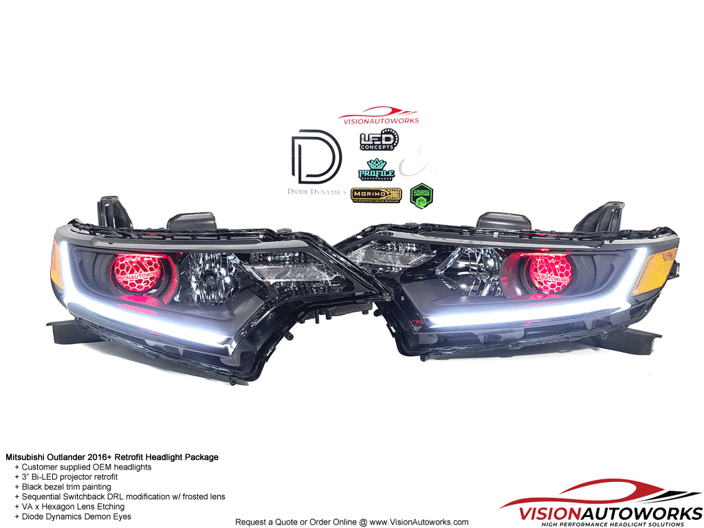 Mitsubishi Outlander 2016+ - 3" Bi-LED, Demon Eyes, Sequential Switchback DRL, Etching