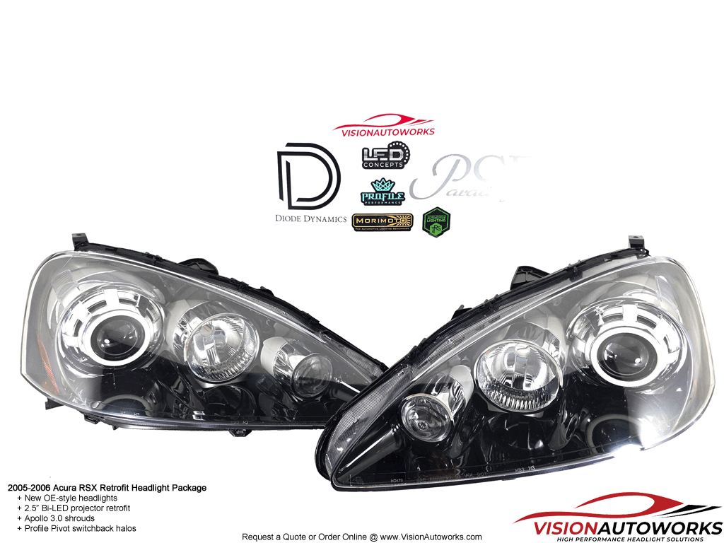 05-06 Acura RSX - 2.5" Bi-LED, Apollo 3.0, Switchback halos