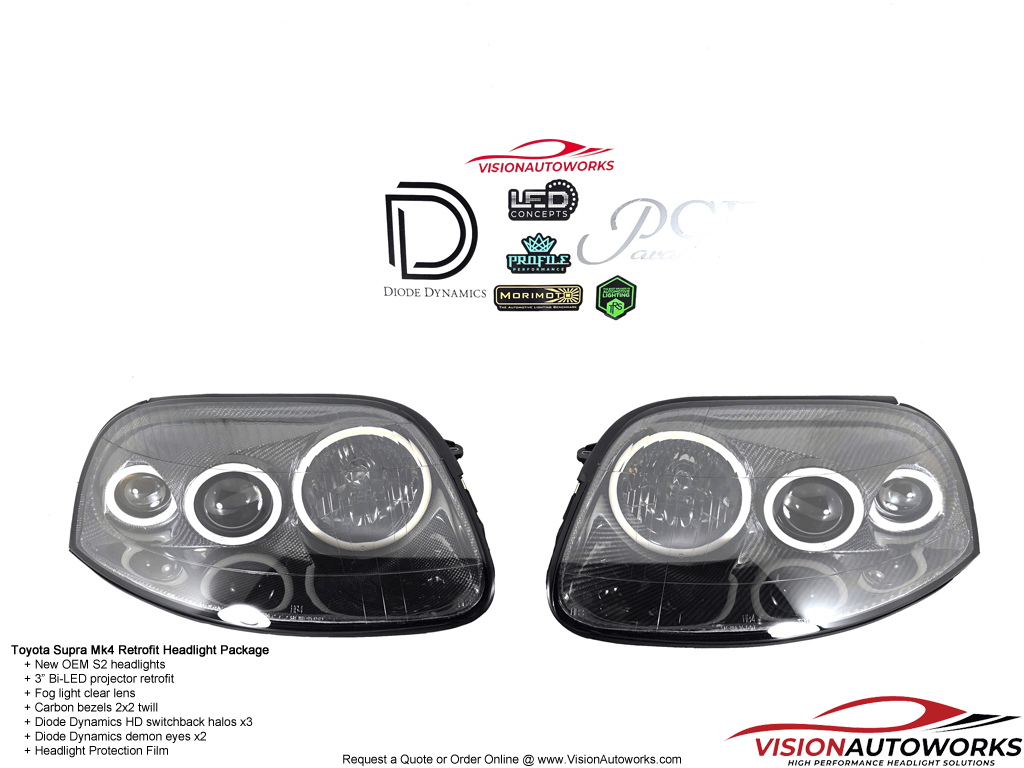 Toyota Supra Mk4 - 3" Bi-LED, Carbon Bezels, DD halos x3, DD demon eyes