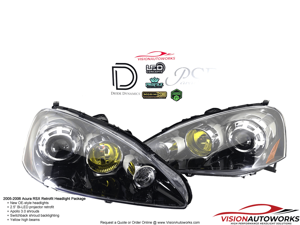 05-06 Acura RSX - 2.5" Bi-LED, Apollo 3.0, Switchback backlit, Yellow HB