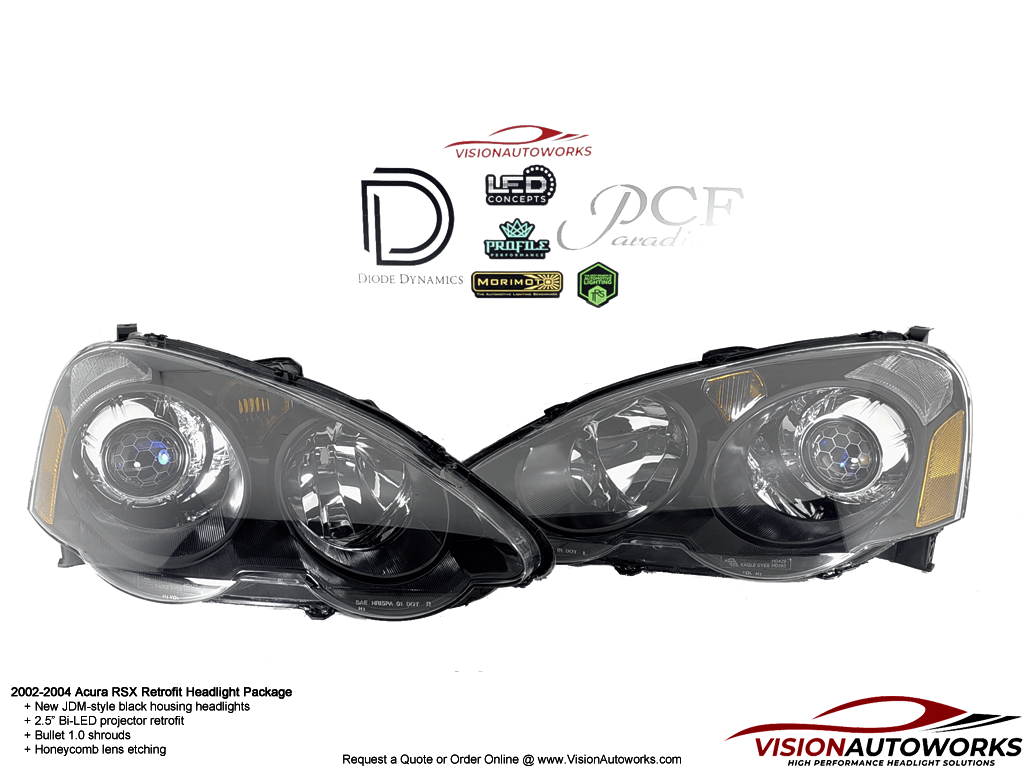 02-04 Acura RSX - 2.5" Bi-LED, Bullet 1.0, Honeycomb etch