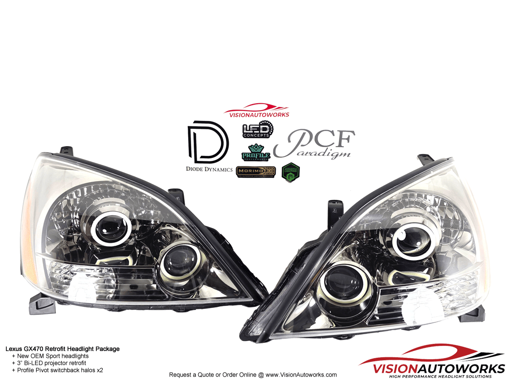Lexus GX470 - 3" Bi-LED, Dual Profile Pivot switchback halos