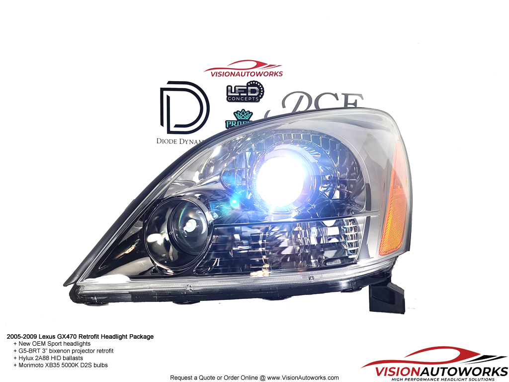 Lexus GX470 - G5-BRT bixenon projector retrofit on OEM Sport headlights