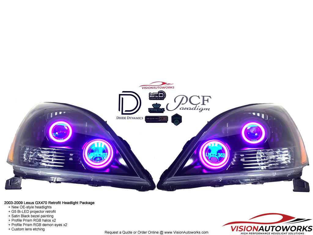 Lexus GX470 - G5 Bi-LED projectors, Prism halos & demon eyes, Lens Etching, Blackout