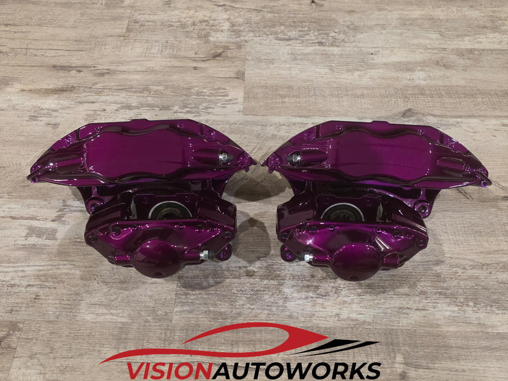 Lancer Evo Brembo 4/2 pot calipers rebuild and powdercoat Illusion Violet