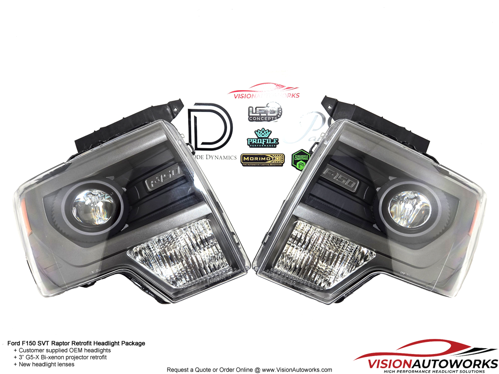 Ford F150 SVT Raptor Headlights - 3" G5-X Bixenon, new lenses