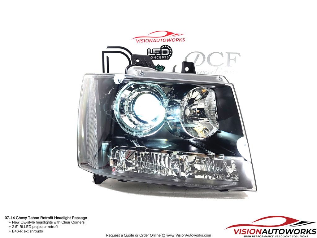 Chevy Tahoe - 2.5" Bi-LED projectors, E46-R extended shrouds, clear corners